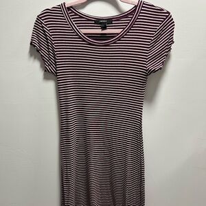 Forever 21 Women's Striped dress - maroon and White